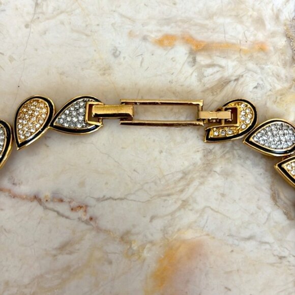 Butler Fifth Avenue Gold Tone, Black Enamel Swarovski Crystals Teardrop Choker - Picture 7 of 9